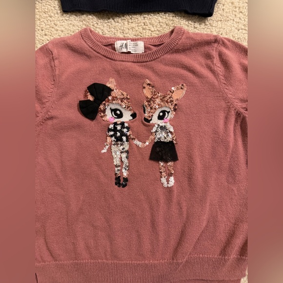 2 H&M Kids Sweaters - Navy with Pink Hearts and Dusty Rose with Animal Print - Picture 3 of 5